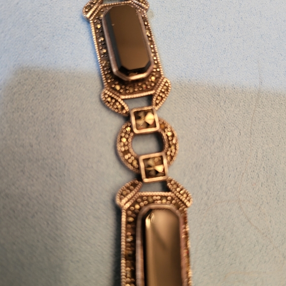 Sterling silver bracelet, VTG, black onyx, marcasite, fantastic 8" long, classic - Picture 11 of 12